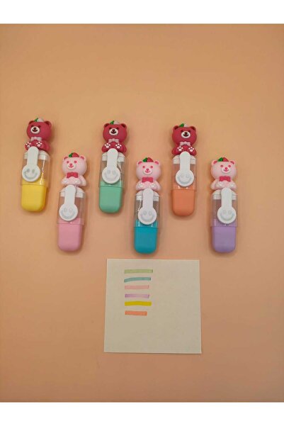 Skycave Pembe Ayıcıklı 6 Renkli Fosforlu Keçeli Mini Kalem