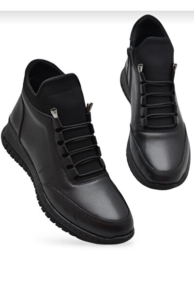 Özkan Ayakkabı SİYAH TAM ORTOPEDİK HAKİKİ DERİ LASTİKLİ FERMUARLI KIŞLIK ANNE KADIN BOT