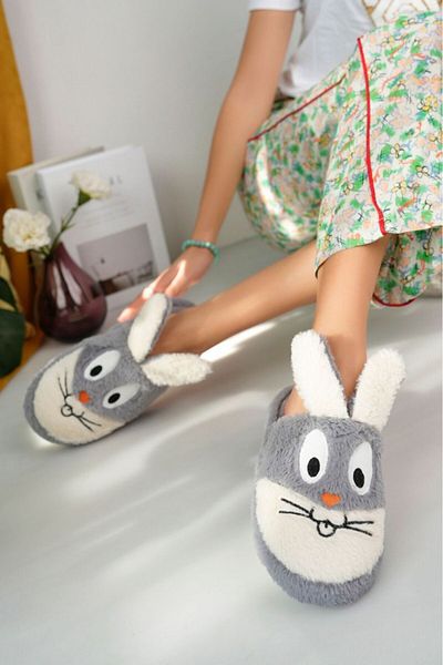 STOCON Women's Rabbit Figured House Slippers, Dowry Slippers, Non-Slip Sole, Soft Sole