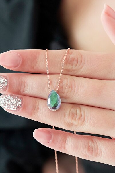 Nereze Kadın Rose Damla Mistik Topaz Taşlı 925 Ayar Gümüş Kolye