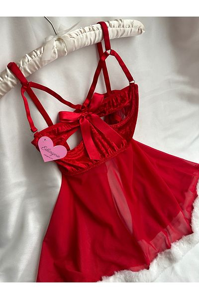EDLİNGERİE Babydoll με λεπτομέρεια κόκκινη κορδέλα