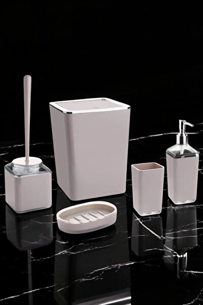 Kitchen Damys طقم حمام فاخر مربع الشكل مكون من 5 قطع مع تفاصيل من الكروم