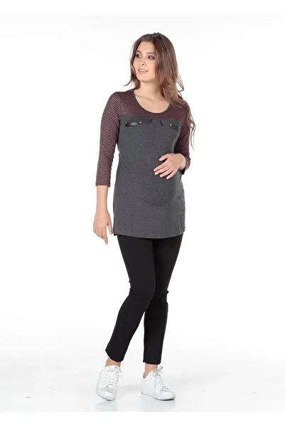 BUSA Maternity Pocket Long Sleeve Blouse Bordo