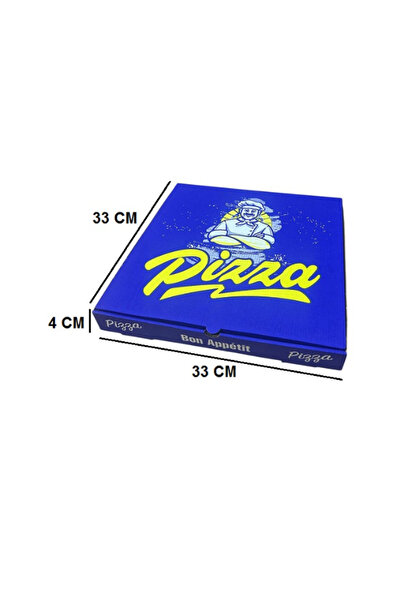 AMBALAJ MARKT Mavi Baskılı Mukavemetli Pizza Kutusu 33x33x4 Cm E Dalga 25 Adet