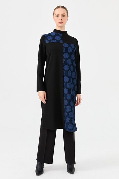 Esswaap Black Chenille Fabric - Floral Print Stylish Tunic