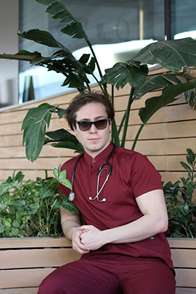 EGEUNIFORM زي طبيب واحد للرجال باللون العنابي للممرضات، زي طبيب جراحي للتدريب...