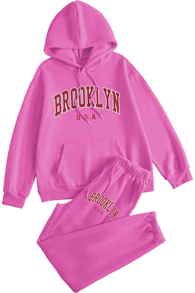 MODARİCH Σετ αθλητικών φόρμες Brooklyn USA με ροζ στάμπα με κουκούλα