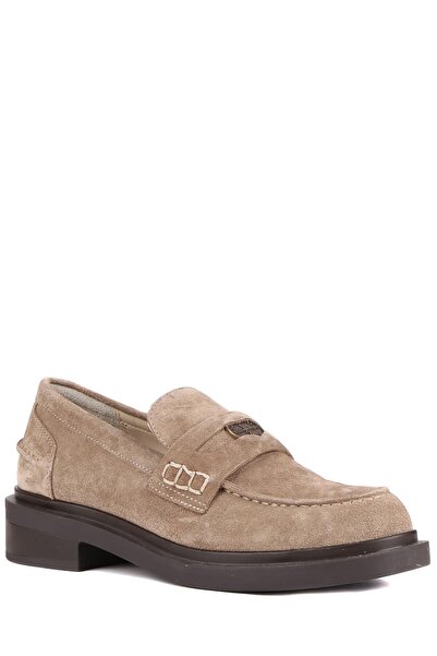 stato - Bej Hakiki Süet Deri Kadın Loafer 25-AD1042