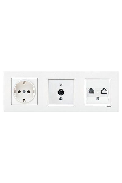 VİKO Viko Karre White Set of 3 - Grounded Socket, F Connector, Numeris Cat3 Phone Socket and Triple Frame