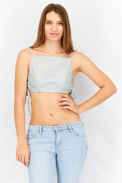 Missyempire Women Square Neck Sleeveless Metallic Strappy Top, Mint