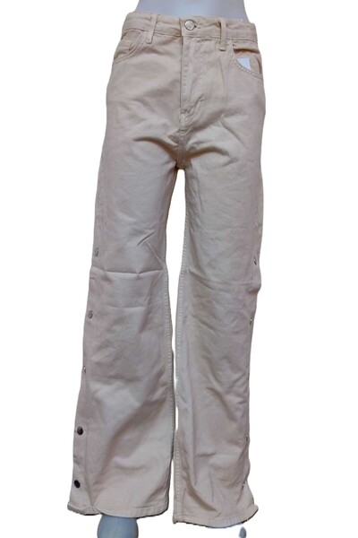 pass&pass 2069 Women's Lycra Free Side Snap Wide Leg Jeans Jeans Denim Pants