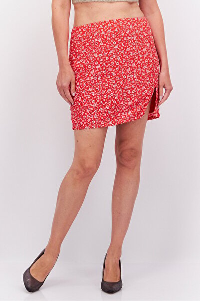 Sisters of the Tribe Women Animal Print Mini Skirt, Red