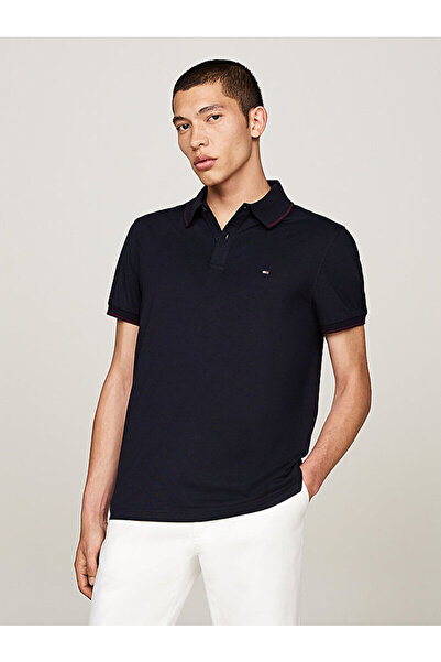 Tommy Hilfiger تيشيرت تومي هيلفيغر رجالي بياقة بولو - أزرق مع تطريز علم Mw0Mw...