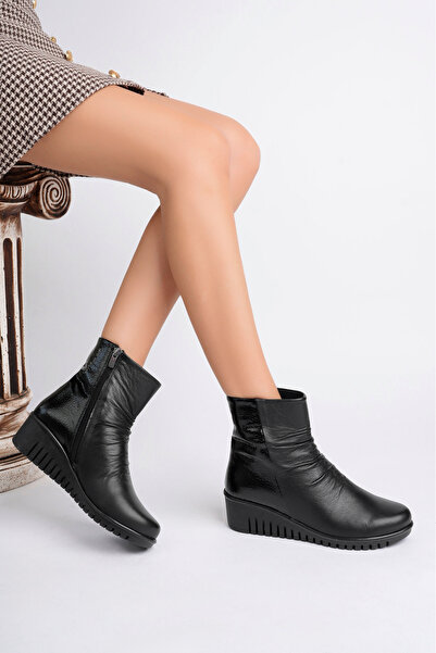 Deripabuc Genuine Leather Black Women's Leather Boots Trc-2001