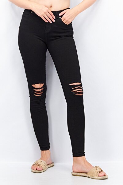 Dr.Denim Women Super Skinny Fit Solid Stretchable Ripped Denim Jeans, Black