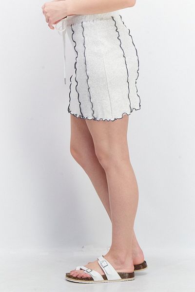 Skylar Rose Women Textured Drawstring Mini Skirt, Light Grey Heather