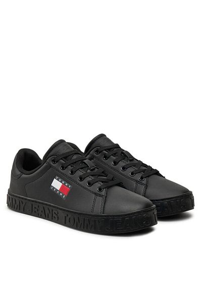 Tommy Hilfiger Dámské pohodlné nízké černé tenisky s plochou podrážkou s logem značky En0En02703-Bds