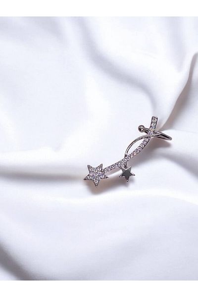 Vola Collection Star Patterned Silver Earcuff Earrings