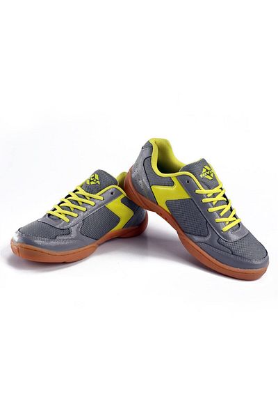 Nivia Flash Badminton Shoes | Dark Grey/yellow | 7 Uk/8 Us | Non-marking Round Sole | For Men/boys