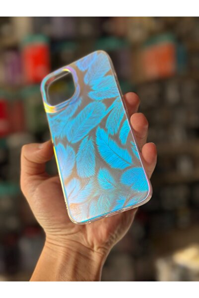 HyperAge Iphone 13 & 14 Kılıf Yaprak Hologram Her Açıda Renk Geçişli Parlak Arkası Sert Lüks Kapak