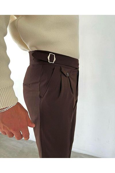 MODA Harvest Coffee Waist Buckle Italian Pants