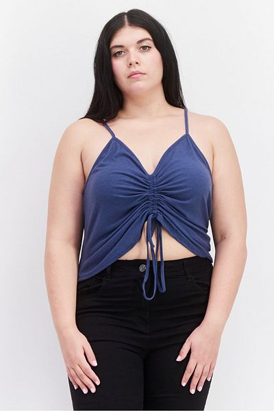 Love, Fire Women Plus Size V Neck Sleeveless Ribbed Tank Top, Blue