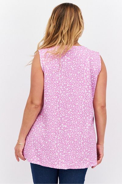 Jones of New York Women Crew Neck Sleeveless Floral Print Top, Pink Combo