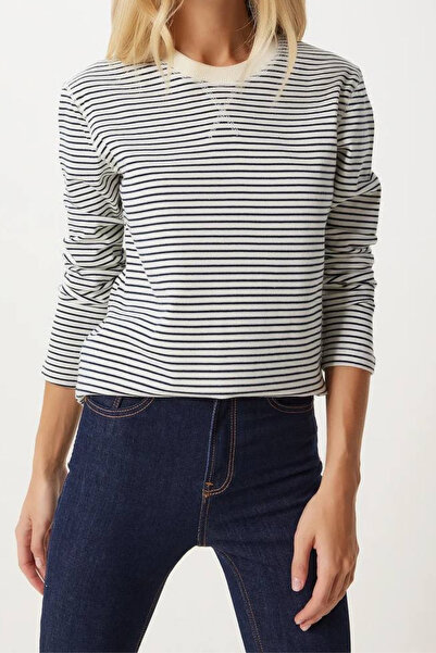 SeHlen Butik LACİVERT ÇİZGİLİ İNCE SWEATSHİRT