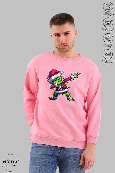 Nyda Collections Unisex μακρυμάνικο Grinch Πρωτοχρονιάτικο Φούτερ με στάμπα με λαιμόκοψη χωρίς κουκούλα