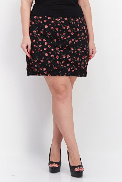 Daisy Street Women Plus Size Floral Pattern Mini Skirt, Black Combo