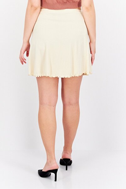 Fashion Union Women Ribbed Mini Skirt, Cream