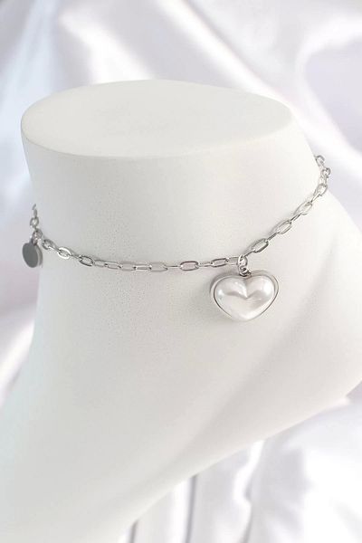 Clariss 316L Steel Silver - 3D Heart Model Chain White Heart Figured Women's HalHal