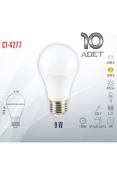 Cata CT-4277 9W LED Ampul BEYAZ 6400K(100 Adet)
