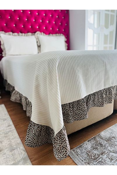 eyma home Set of 3 Knitted Pique Leopard Ruffle Beds