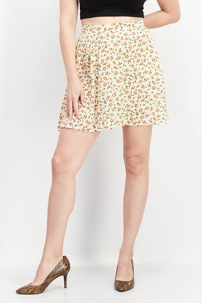 Daisy Street Women Curve Floral Printed Mini Skirt, Red