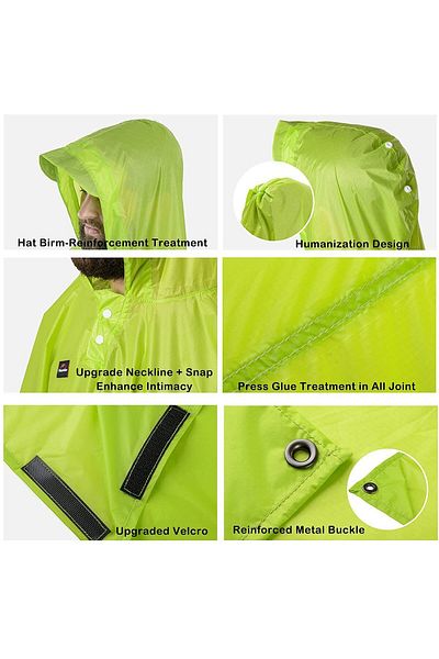 Naturehike New 3-in-1 Poncho | Green (20D) | Compact & Waterproof | Outdoor Camping Essentials