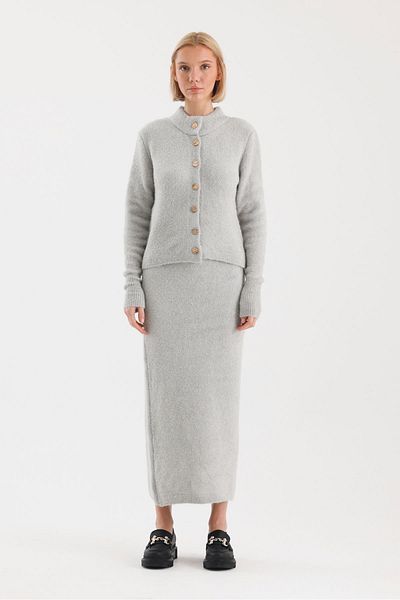 soBasic Cardigan cu buclă și tiv cu gât crew - Tricoturi Set-STD - Stone