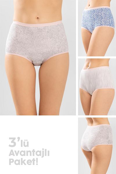 BAYKAR Chiloți Bato pentru femei cu talie înaltă, din bumbac, cu model, pachet de 3 8213 COLORATI