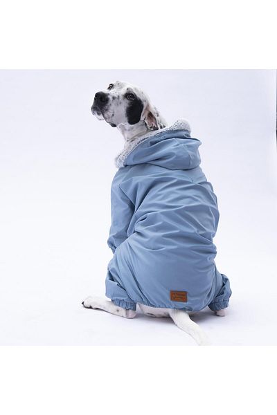 Pettrend Medium Large Gray Fur Jumpsuit - Raincoat Dog Clothes (18-40 kg)