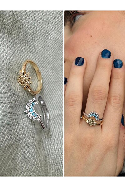 Retrobird طقم خواتم نسائية من النحاس الزركون الملون - قطعتان