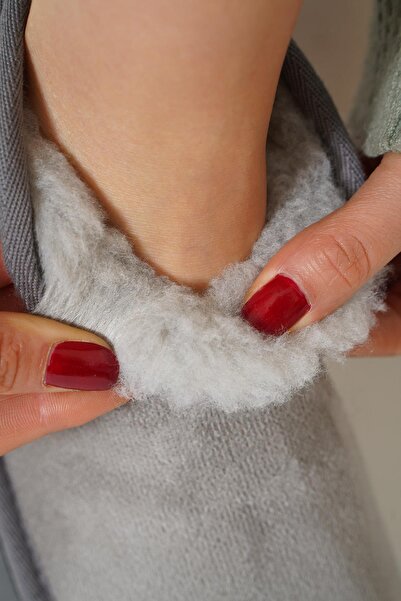 Moda Pie Poofy Kalın Taban İçi Kürklü Kadın Bot Gri Süet