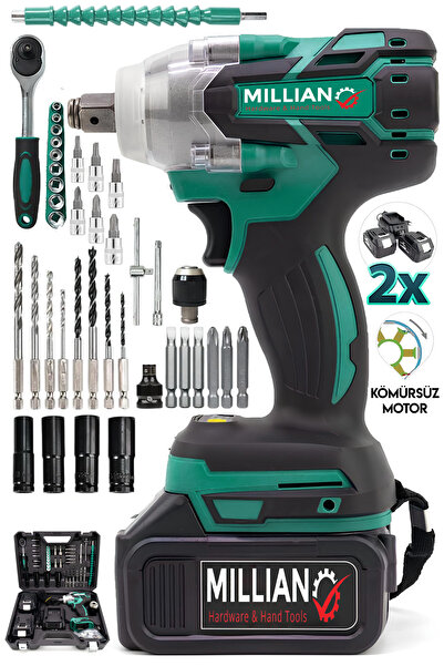 Millian Çift Akülü Şarjlı Profesyonel 450 Nm Araç Bijon Sökme Somun Sıkma Tor...