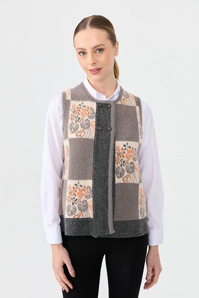 Desen Triko Women's Smoked Wool Vest - Crew Neck, Felt Back, Short Cut