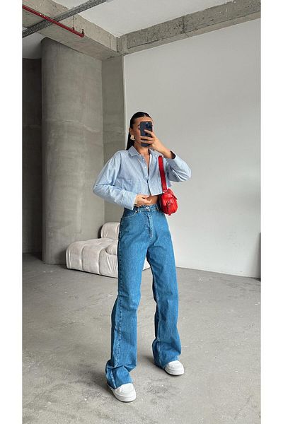mydukkan.co Blue Palazzo Jean - Design cu picior tăiat