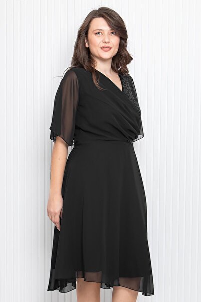 SUBU TASARIM Black Chiffon Evening Dress - Sequin Detail, Tbs360