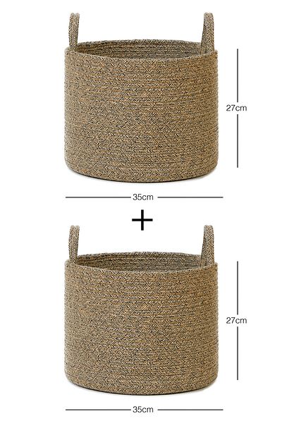 Ocean Home Textile 35x27 Черен гардероб с пъстри вътрешни елементи за пране и играчки - кошница за съхранение от 2 ютени въжета