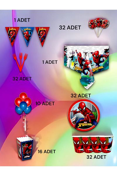 VibeHome 32 Person Spiderman Themed Luxury Set - Birthday Party and Fun Events