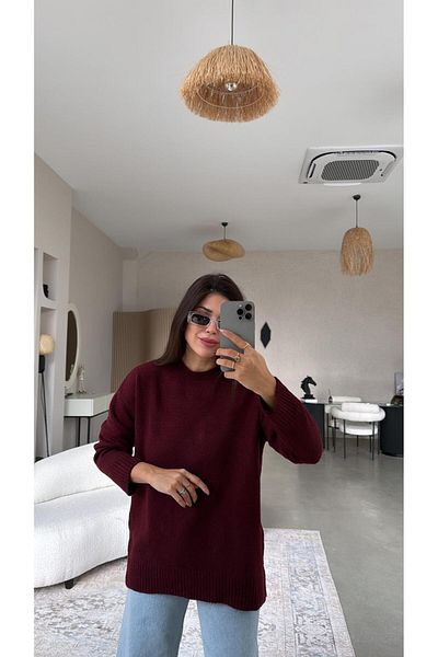 Buket Teke Burgundy Crew Neck Soft Sweater