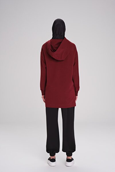 Haşema Yumuşak Dokulu Kapüşonlu Bordo Basic Günlük Sweatshirt Act-21