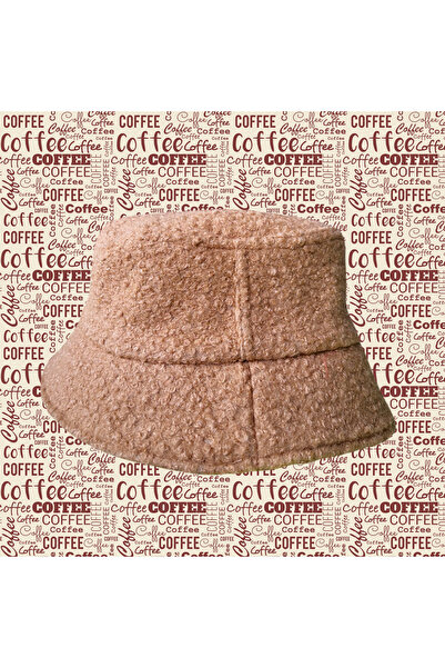 Peluş Kıvırcık Tüylü Kışlık Sütlü Kahve Bucket şapka